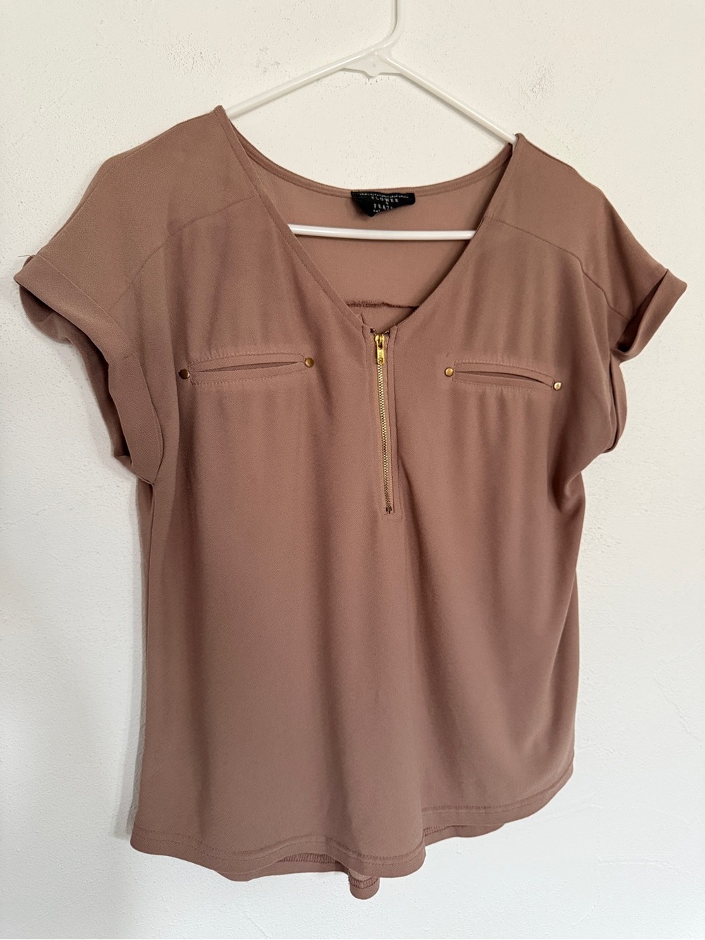 Light Taupe Blouse with Zipper